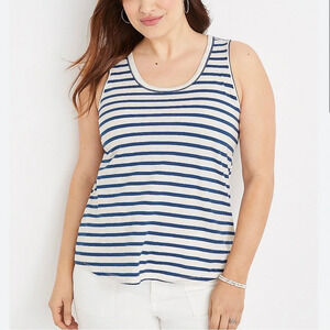 Maurices NWT 24/7 White & Blue Striped Flecked Forever Tank Top Medium Women’s